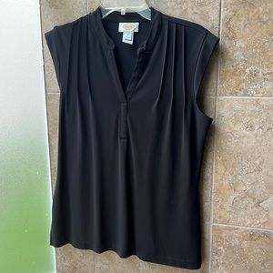 Vintage Talbots Shell Stretch Knit Cap Sleeve Top V-neck Black Size M